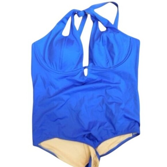 City Chic Size 20 (L) Plus Size Blue Strappy One Piece Swimsuit SWIM NWT - Picture 1 of 2